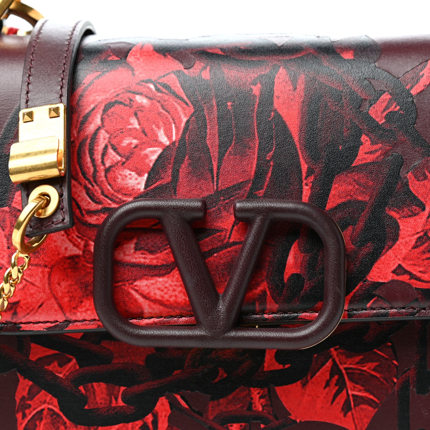 X UNDERCOVER Smooth Calfskin Rose Print Small VSling Shoulder Bag Rubin