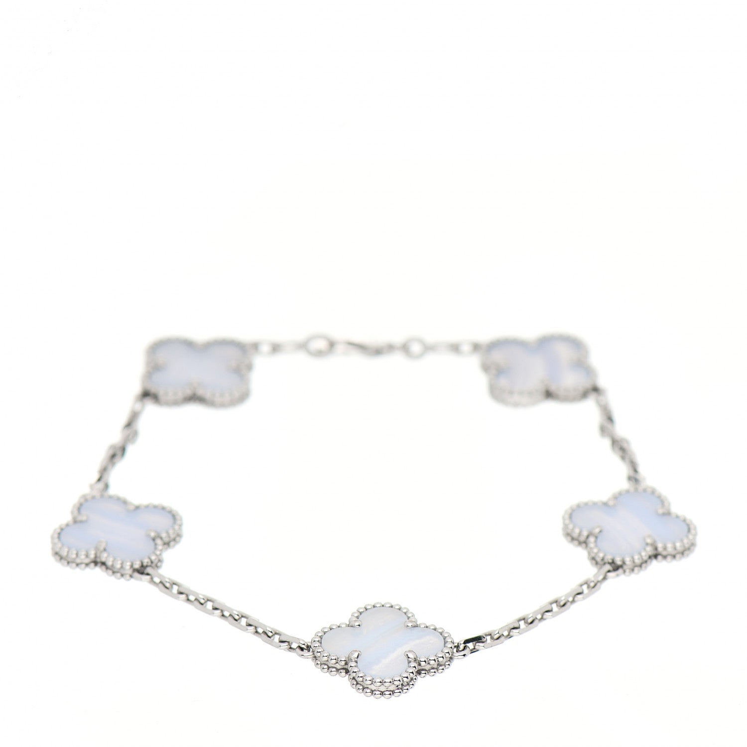 Van Cleef & Arpels 18K White Gold Chalcedony 5 Motifs Vintage Alhambra Bracelet 1 of 5