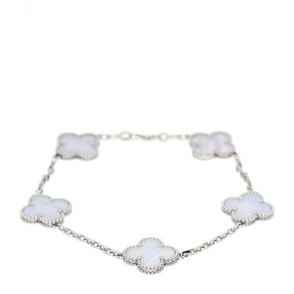 Van Cleef & Arpels 18K White Gold Chalcedony 5 Motifs Vintage Alhambra Bracelet 1 of 5