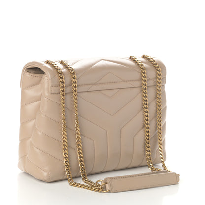 Saint Laurent Calfskin Y Quilted Monogram Small Loulou Chain Satchel Dark Beige 3 of 10