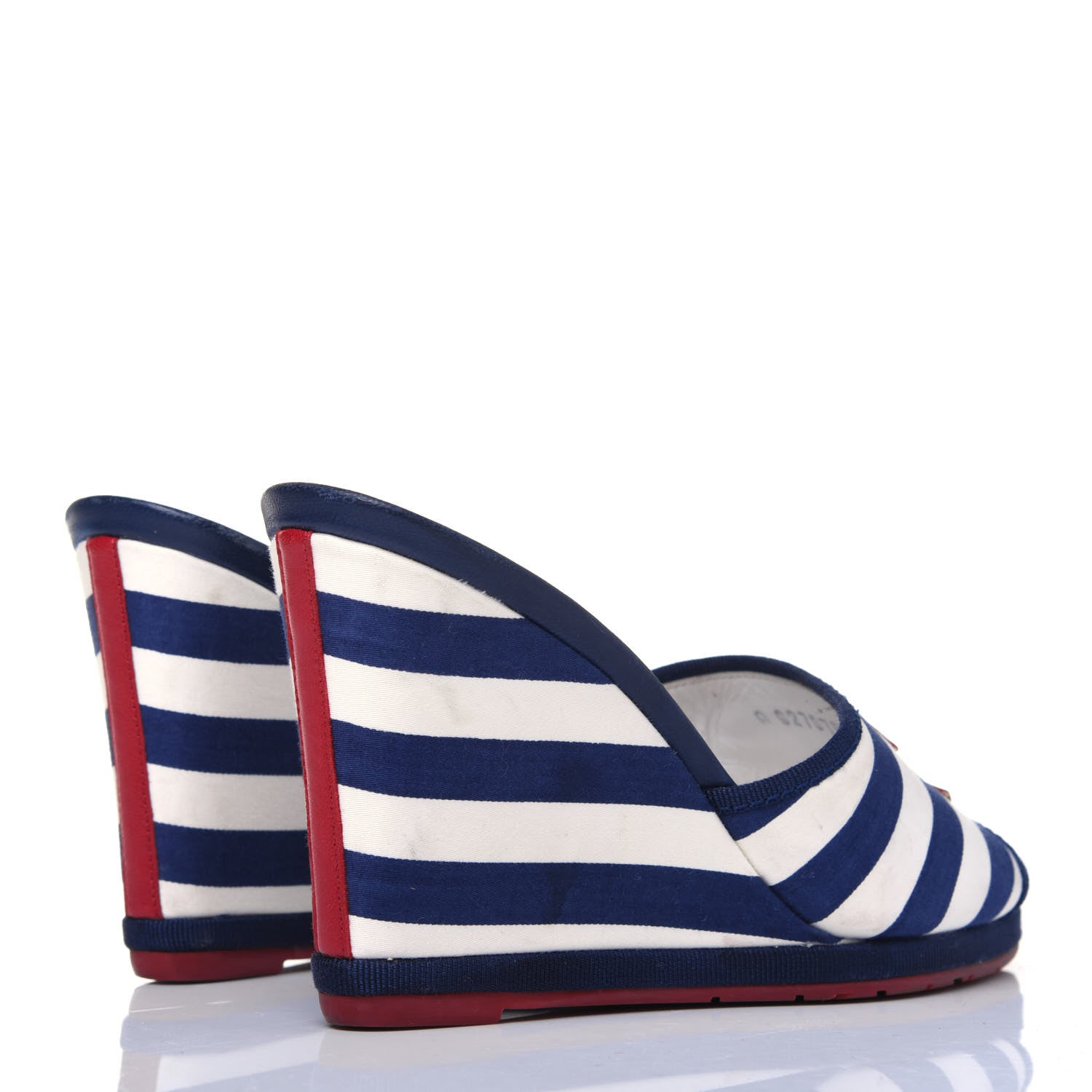 Chanel Canvas Striped Wedge Sandals 36 Red Navy Blue 752422