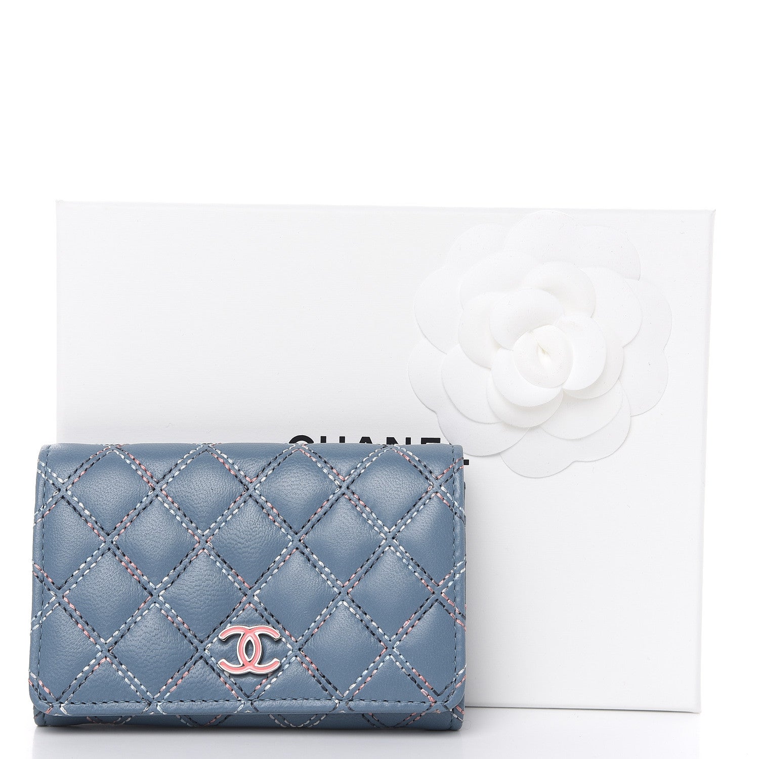Chanel Lambskin Double Stitch Quilted Flap Card Holder Light Blue 10 of 10