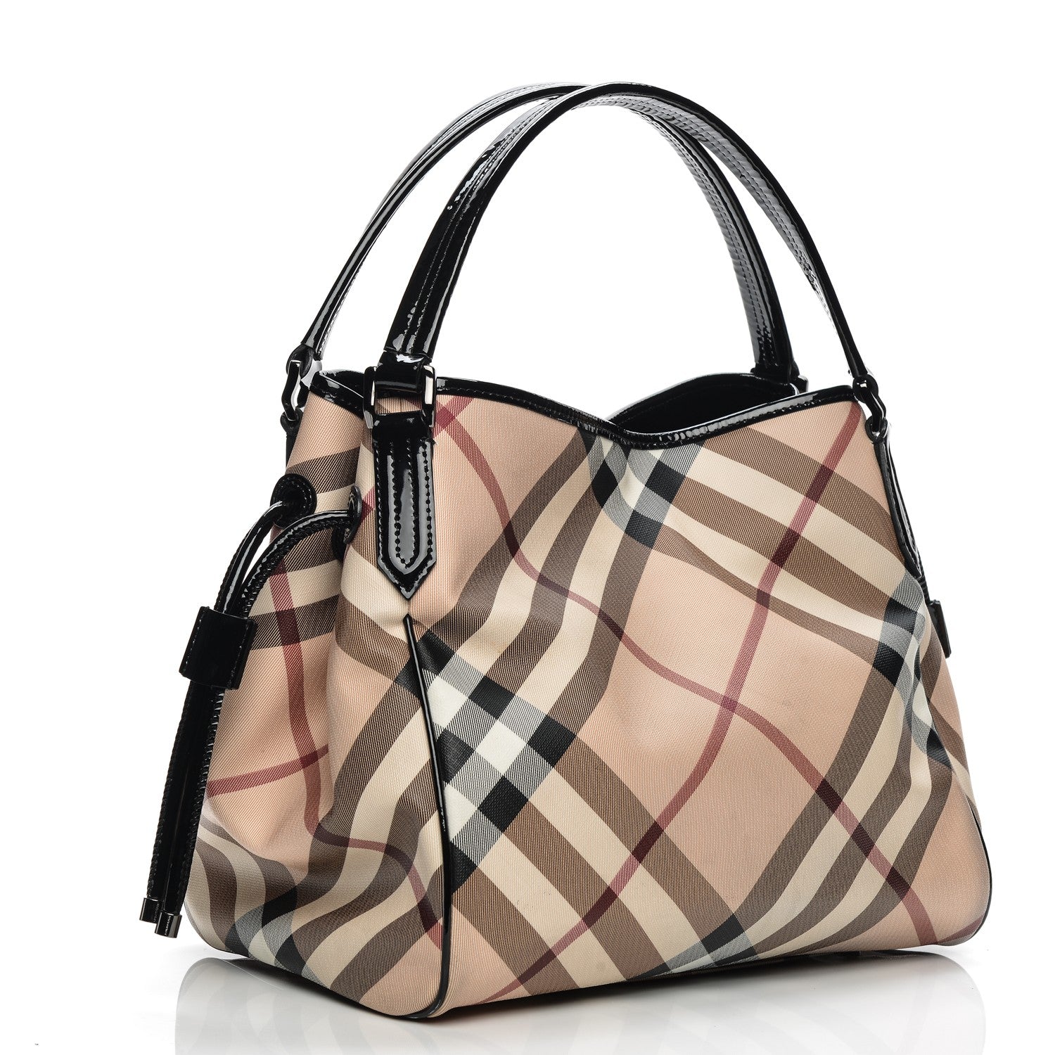 Burberry Patent Nova Check Small Bilmore Tote Black 3 of 12