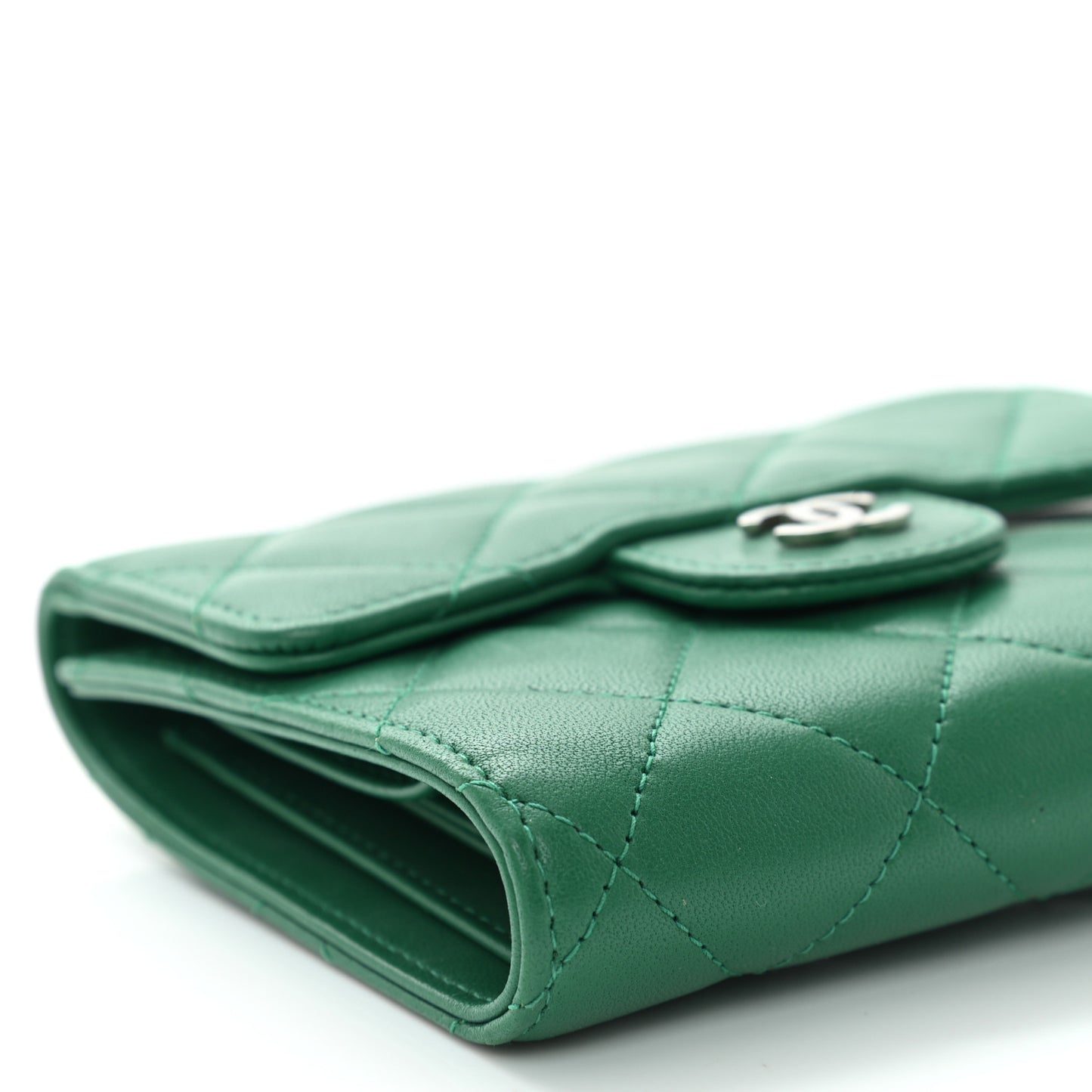Lambskin Quilted Compact Flap Wallet Green