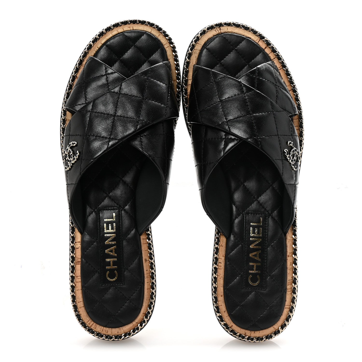 Chanel Lambskin Quilted Chain CC Sandals 40 Black 2 of 9