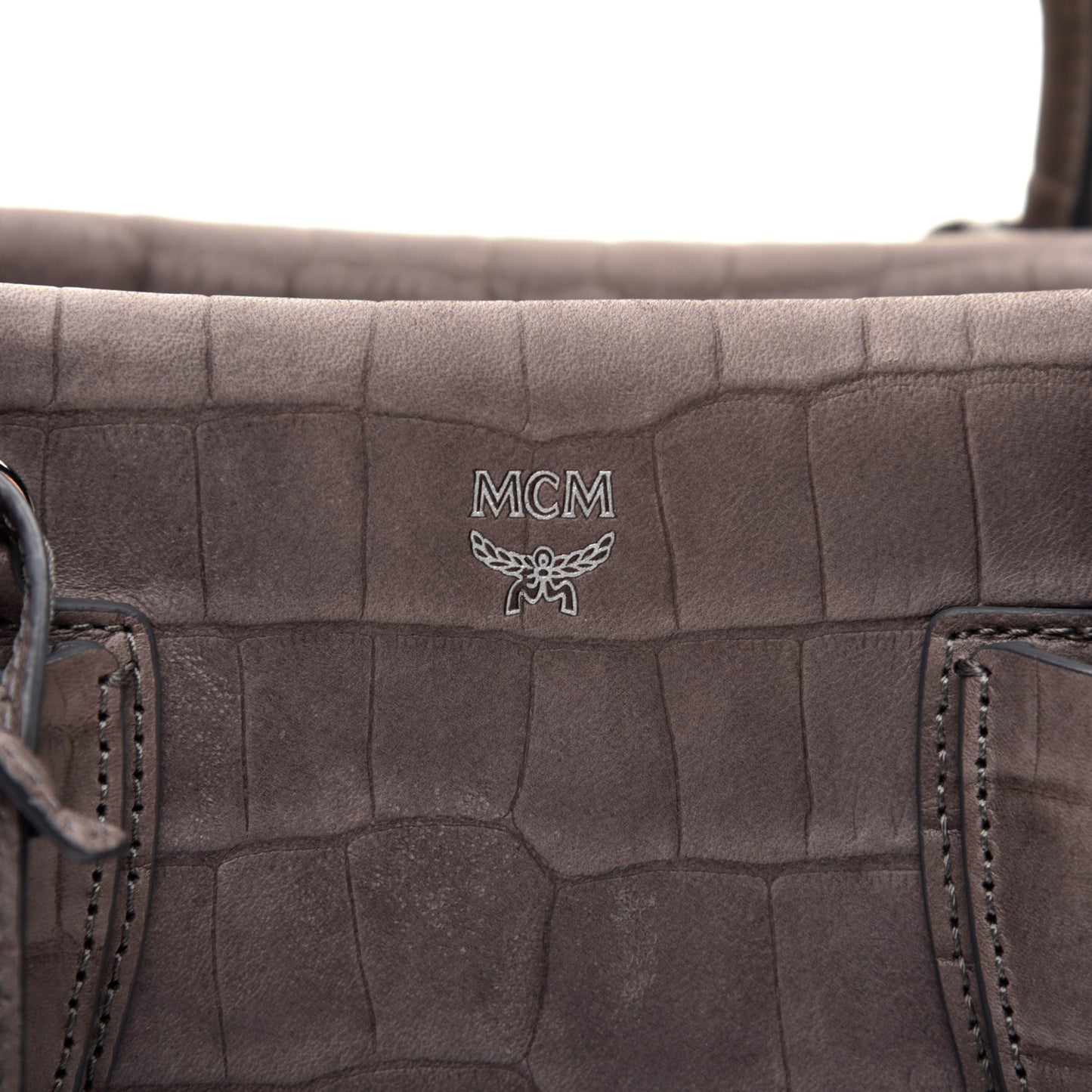 Calfskin Crocodile Embossed Medium Milla Tote Grey