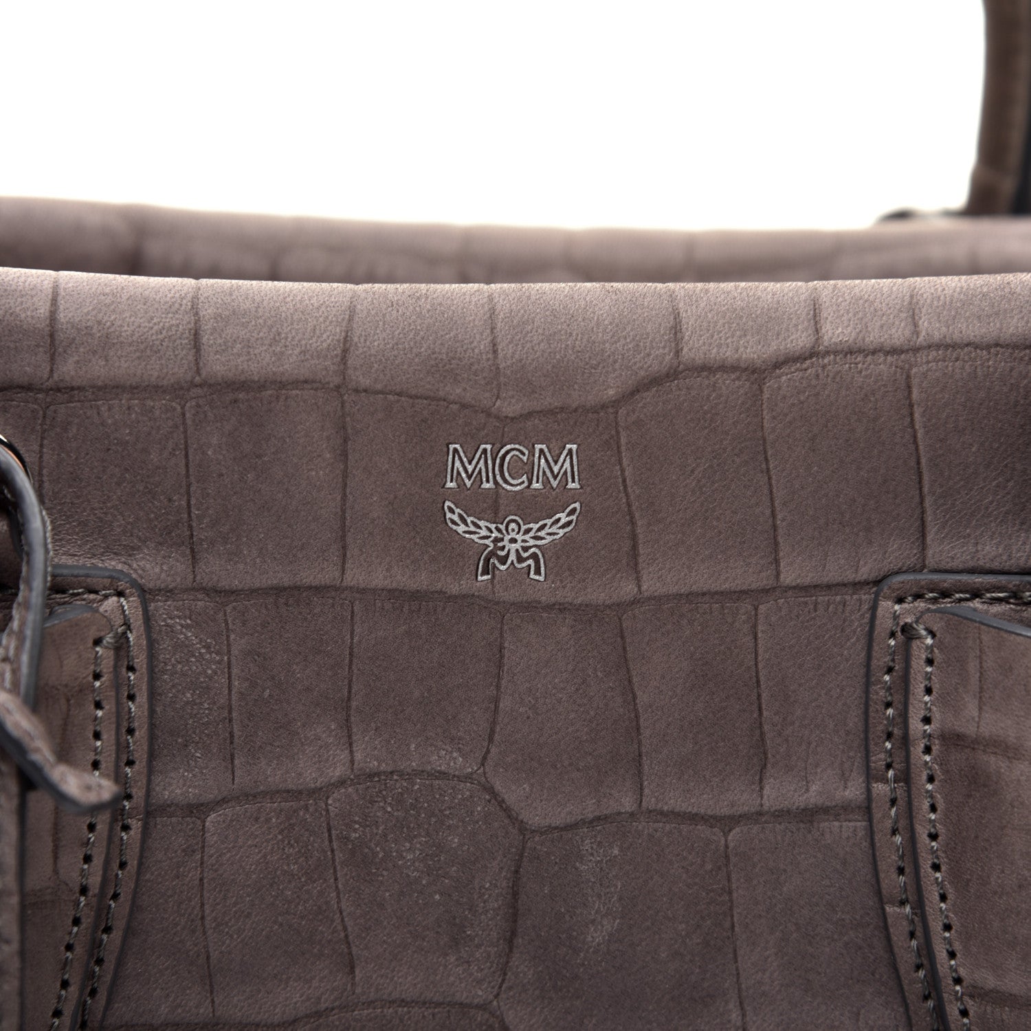 MCM Calfskin Crocodile Embossed Medium Milla Tote Grey 8 of 9