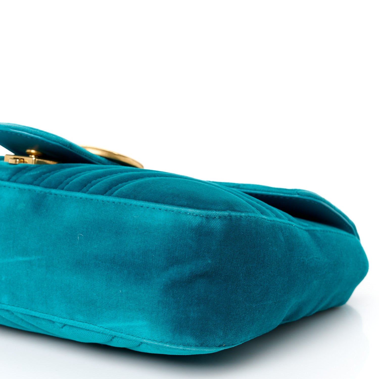 Gucci Velvet Matelasse Medium GG Marmont Shoulder Bag Pavone Cyan 11 of 12