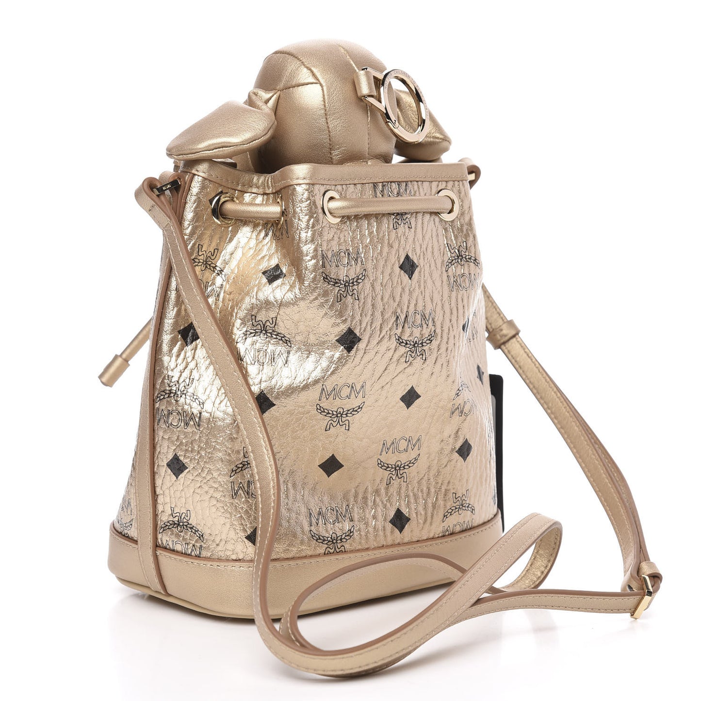 Metallic Visetos Zoo Dog Drawstring Bucket Bag Gold