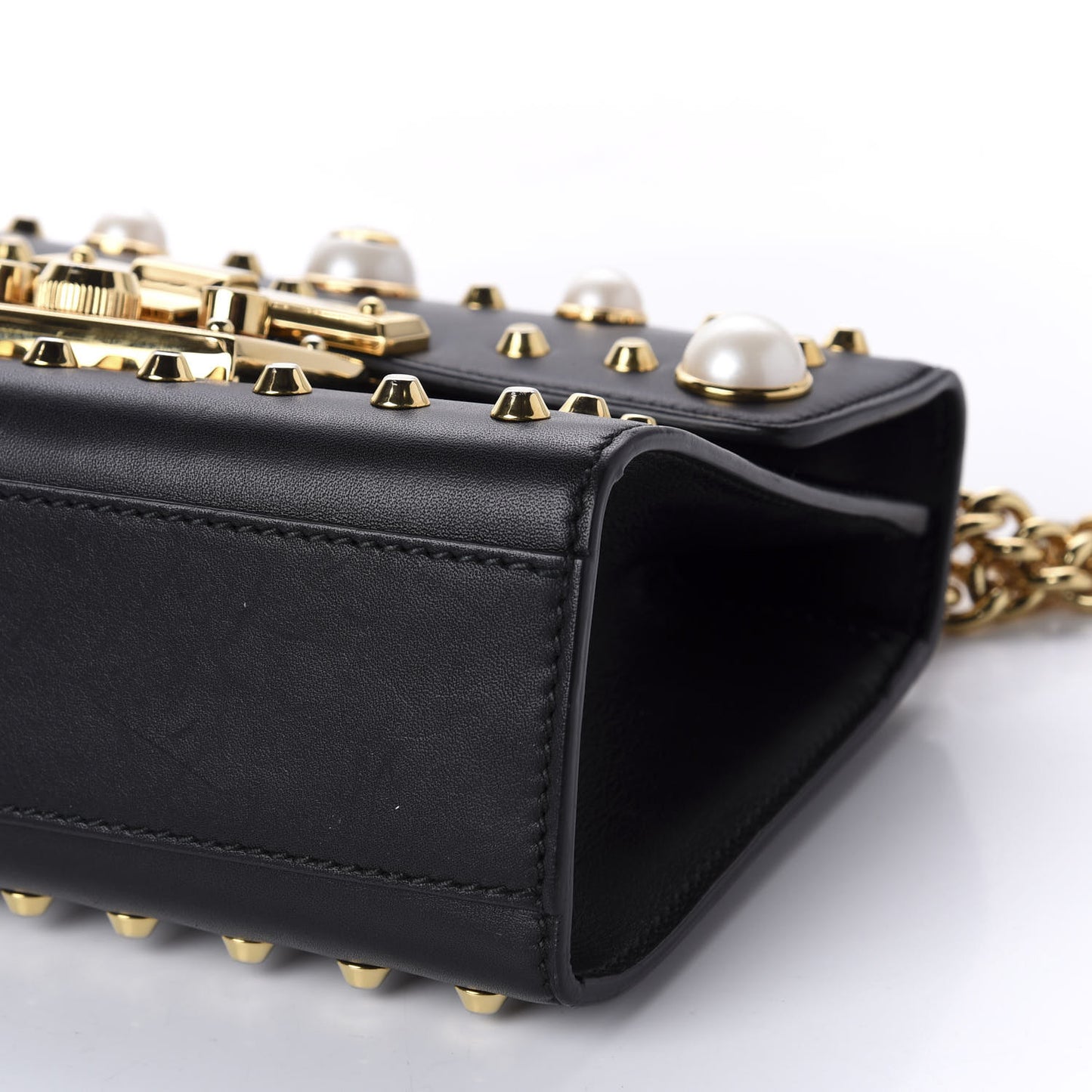 Calfskin Studded Small Padlock Shoulder Bag Black