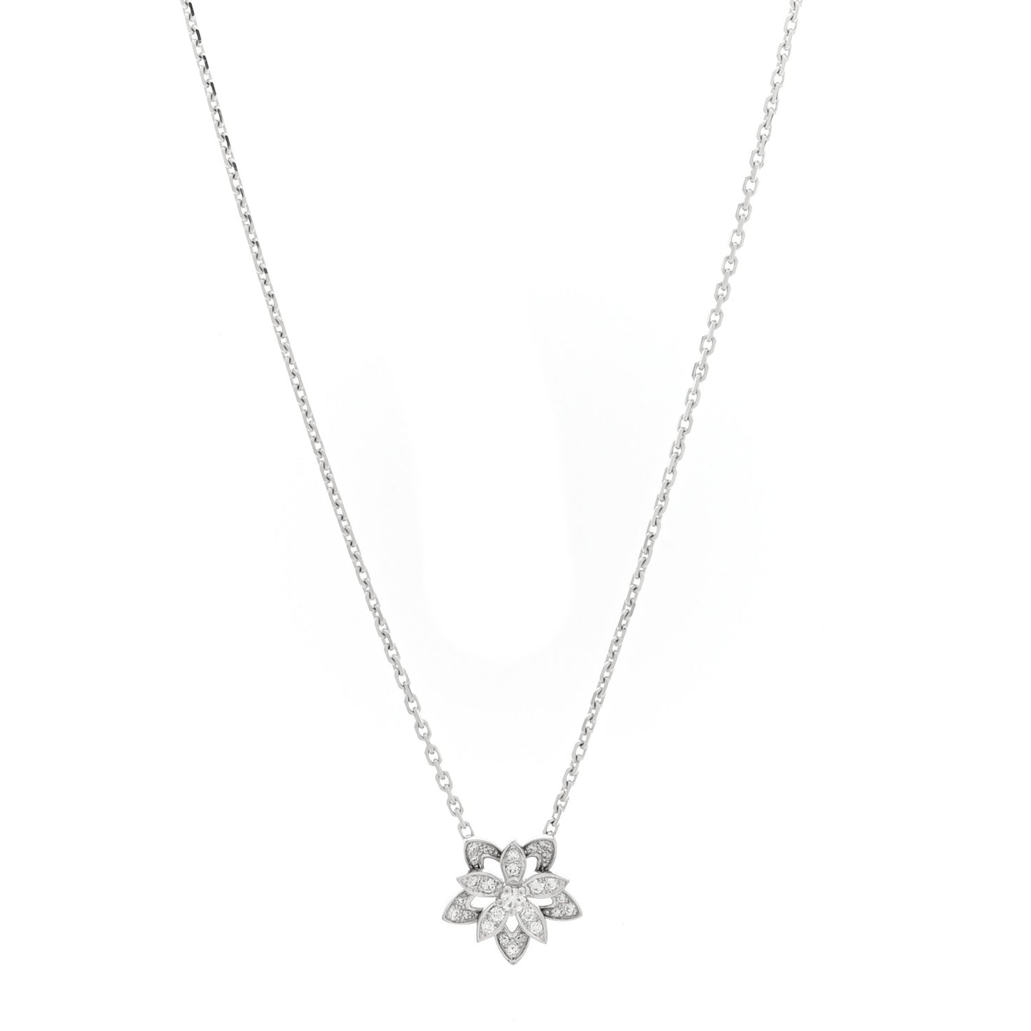 18K White Gold Diamond Mini Lotus Pendant Necklace