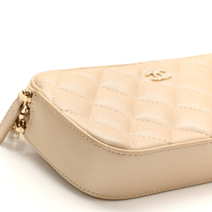 Chanel Iridescent Lambskin Quilted Pearl Clutch With Chain Beige 12 of 14