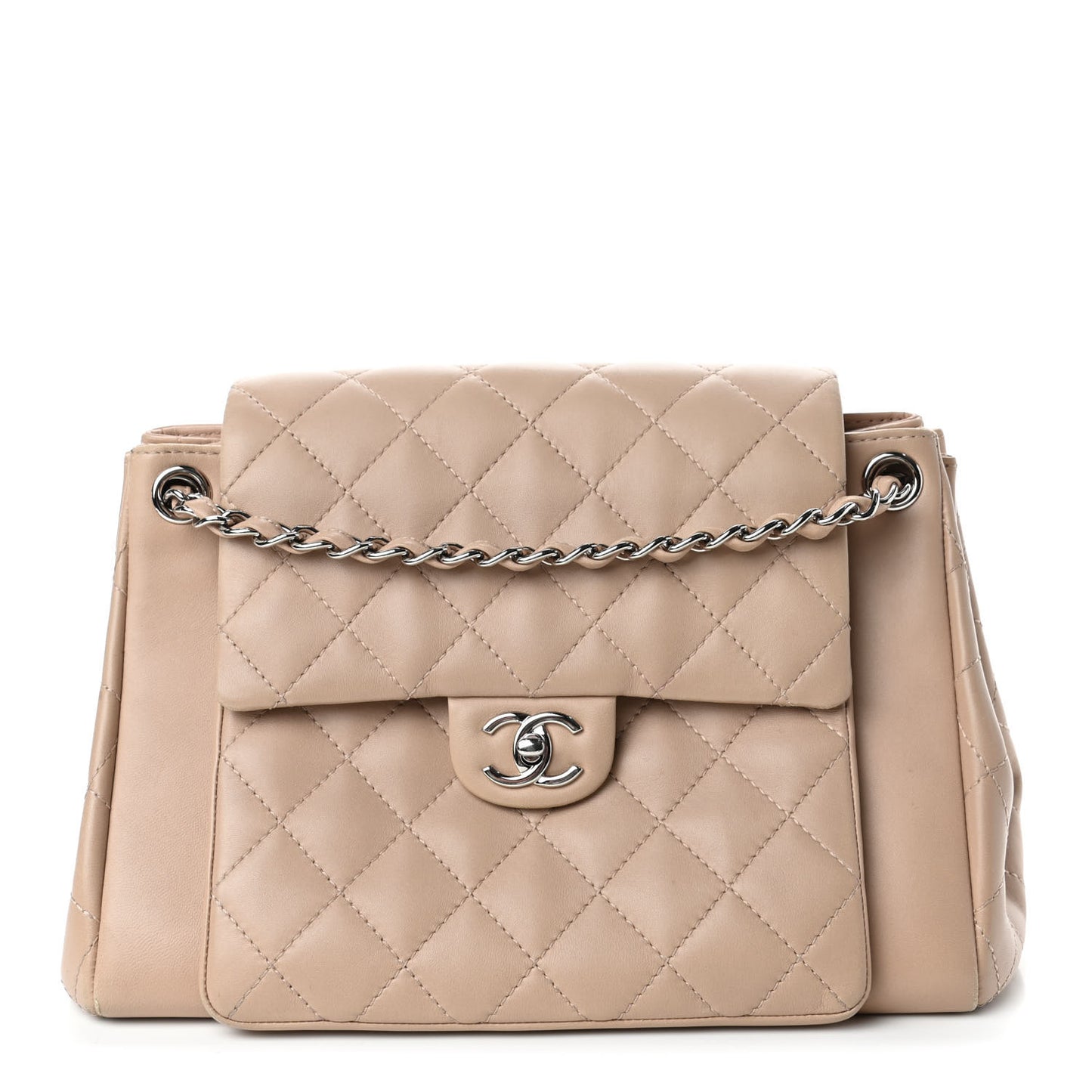 Lambskin Quilted CC Accordion Shopping Bag Beige