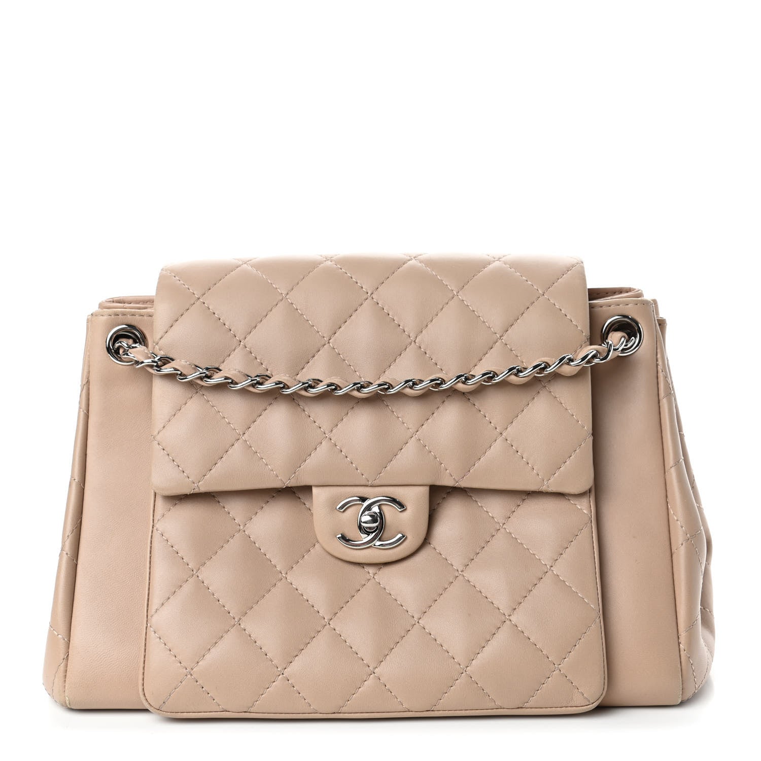 Chanel Lambskin Quilted CC Accordion Shopping Bag Beige 1 of 4