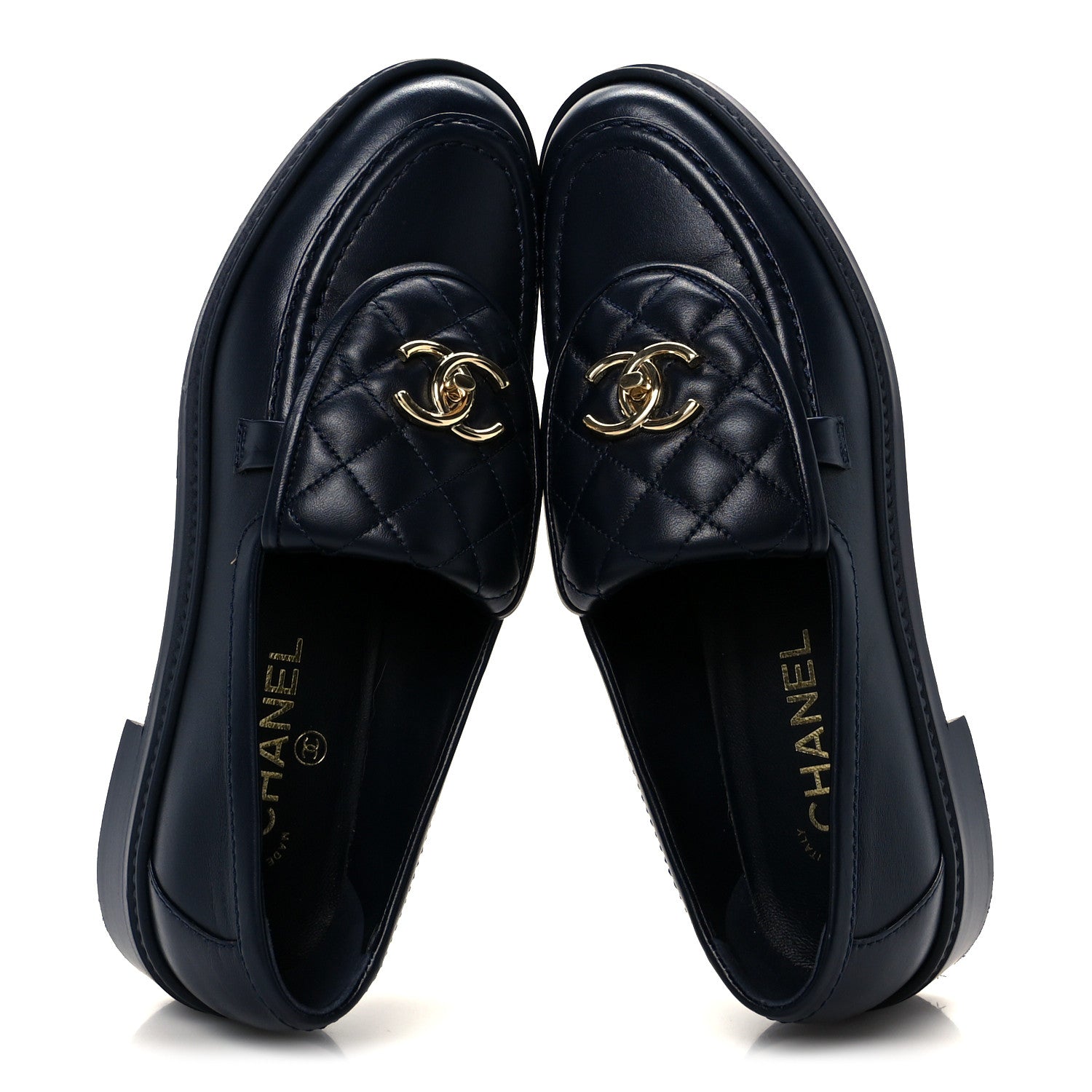 Chanel Lambskin Quilted CC Turnlock Loafers 39.5 Navy 2 of 10