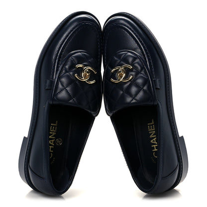 Chanel Lambskin Quilted CC Turnlock Loafers 39.5 Navy 2 of 10