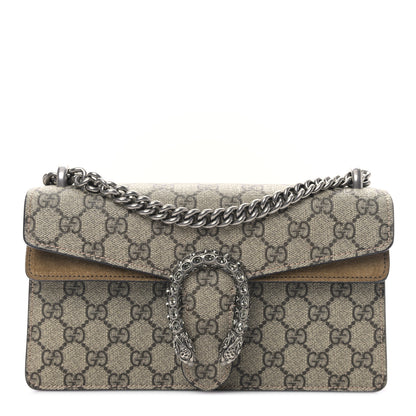Gucci GG Supreme Monogram Suede Crystal Small Dionysus Shoulder Bag Beige Ebony Taupe 1 of 9