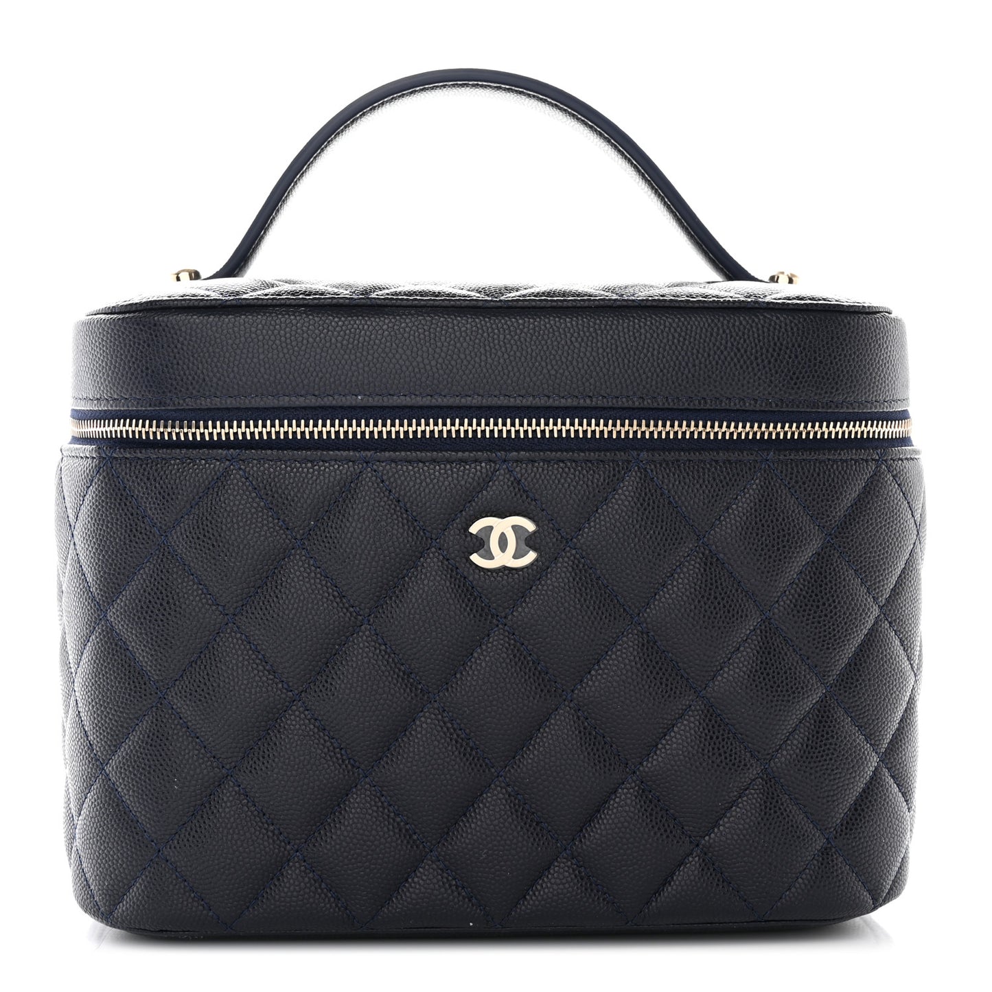 Caviar Quilted Large Vanity Pouch Navy