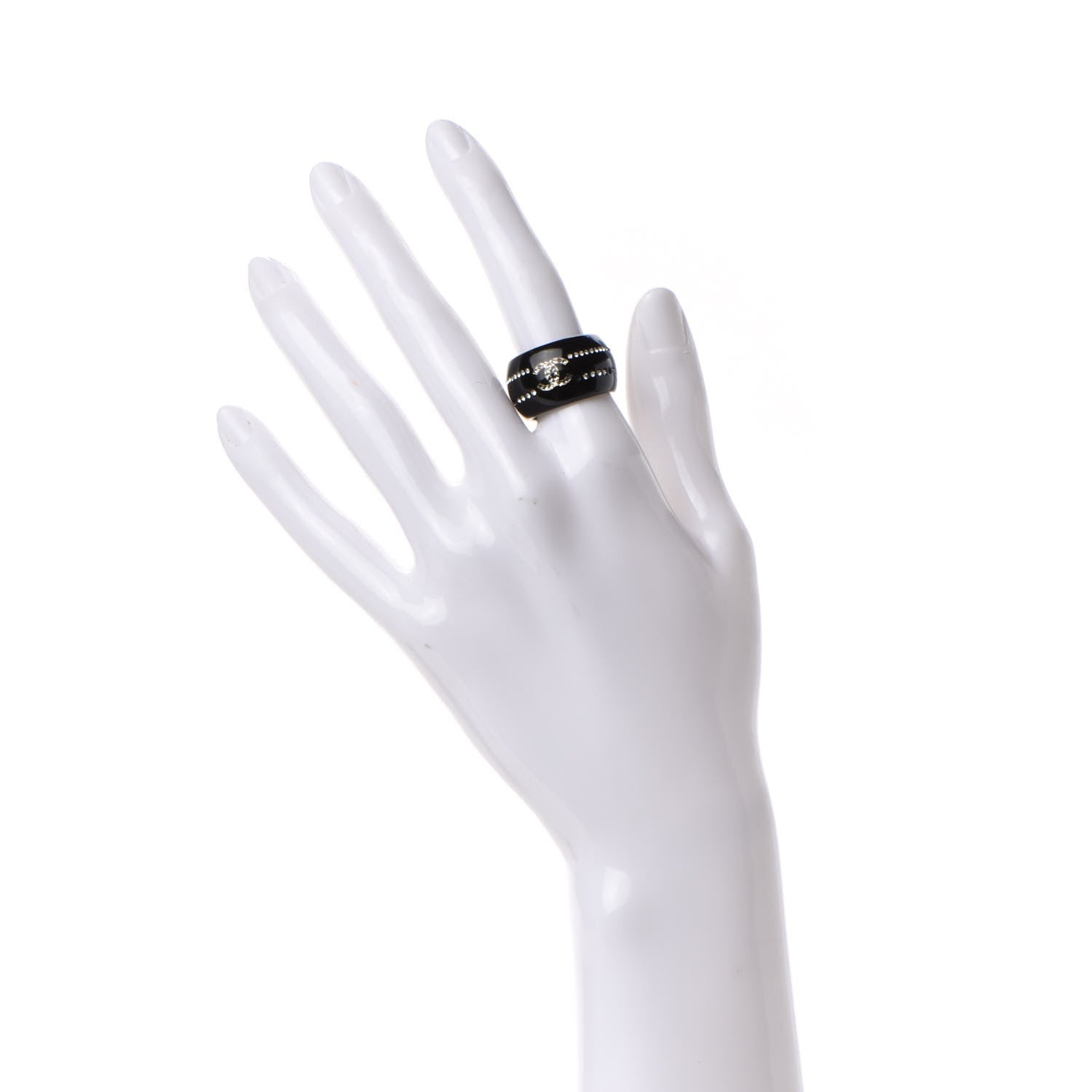Chanel Resin Crystal CC Ring 6.5 Black 2 of 6
