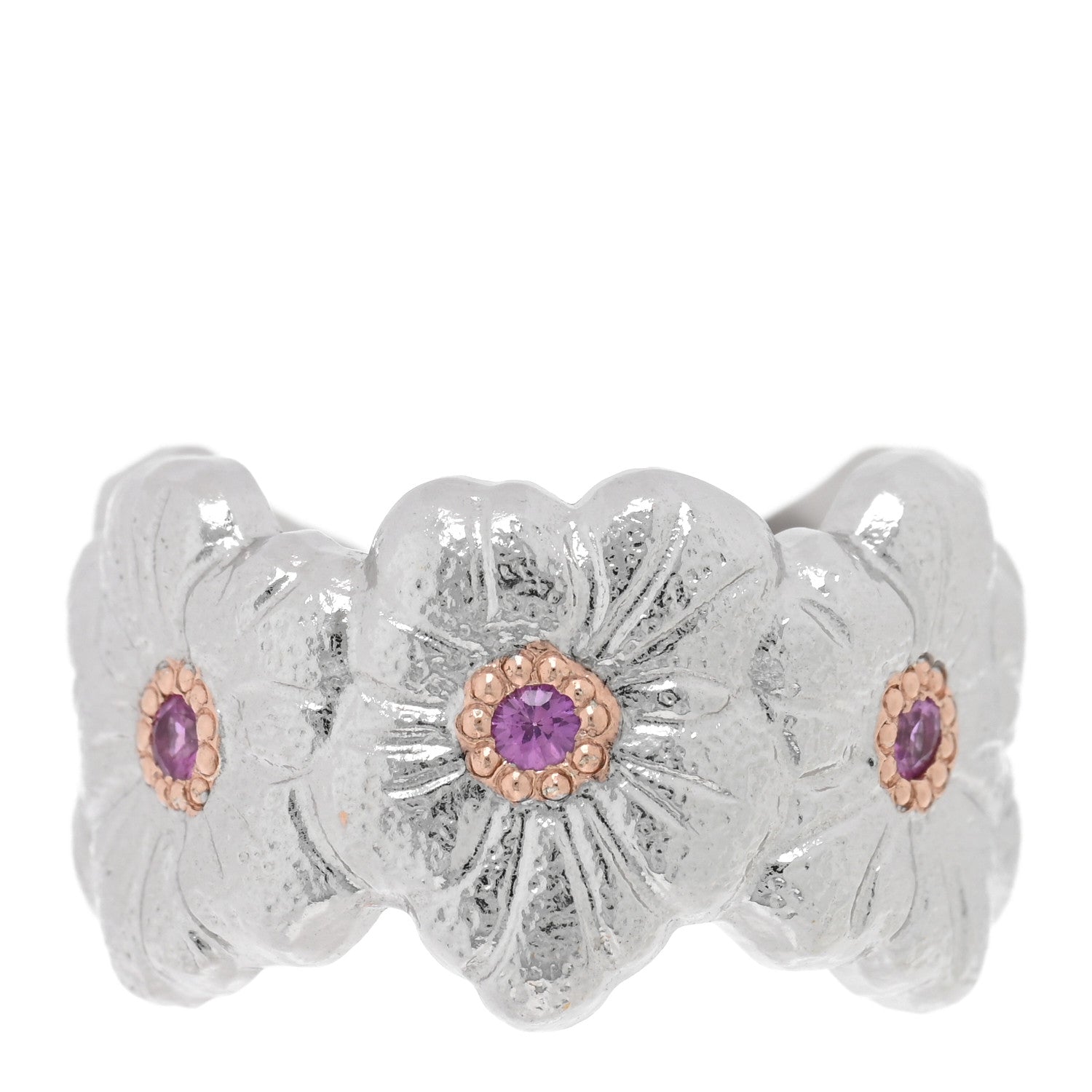 Buccellati Sterling Silver Gold Vermeil Pink Sapphire Blossoms Daisy Ring 54 6.75 1 of 5