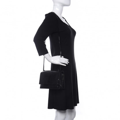 Saint Laurent Calfskin Crocodile Embossed Medium Monochrome Monogram Sunset Black 2 of 10