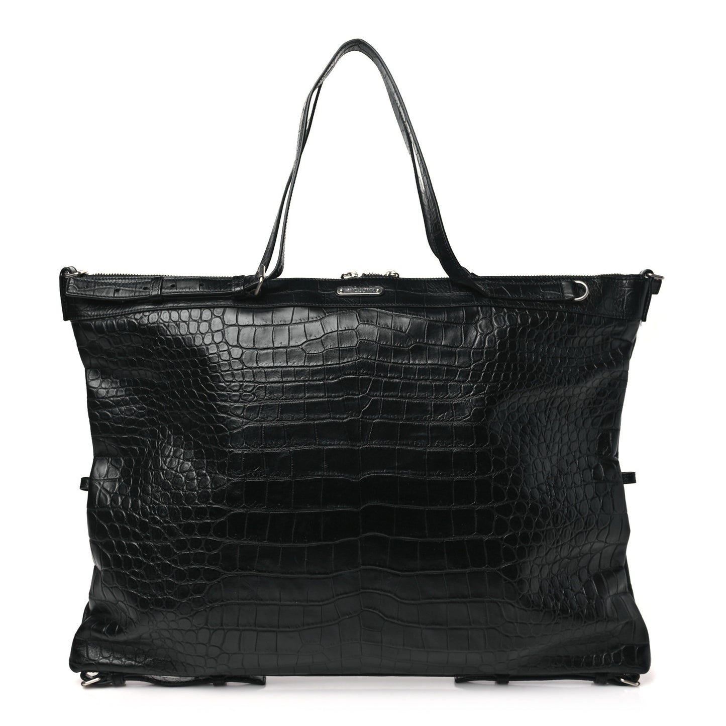 Calfskin Crocodile Embossed Large Convertible ID Bag Black