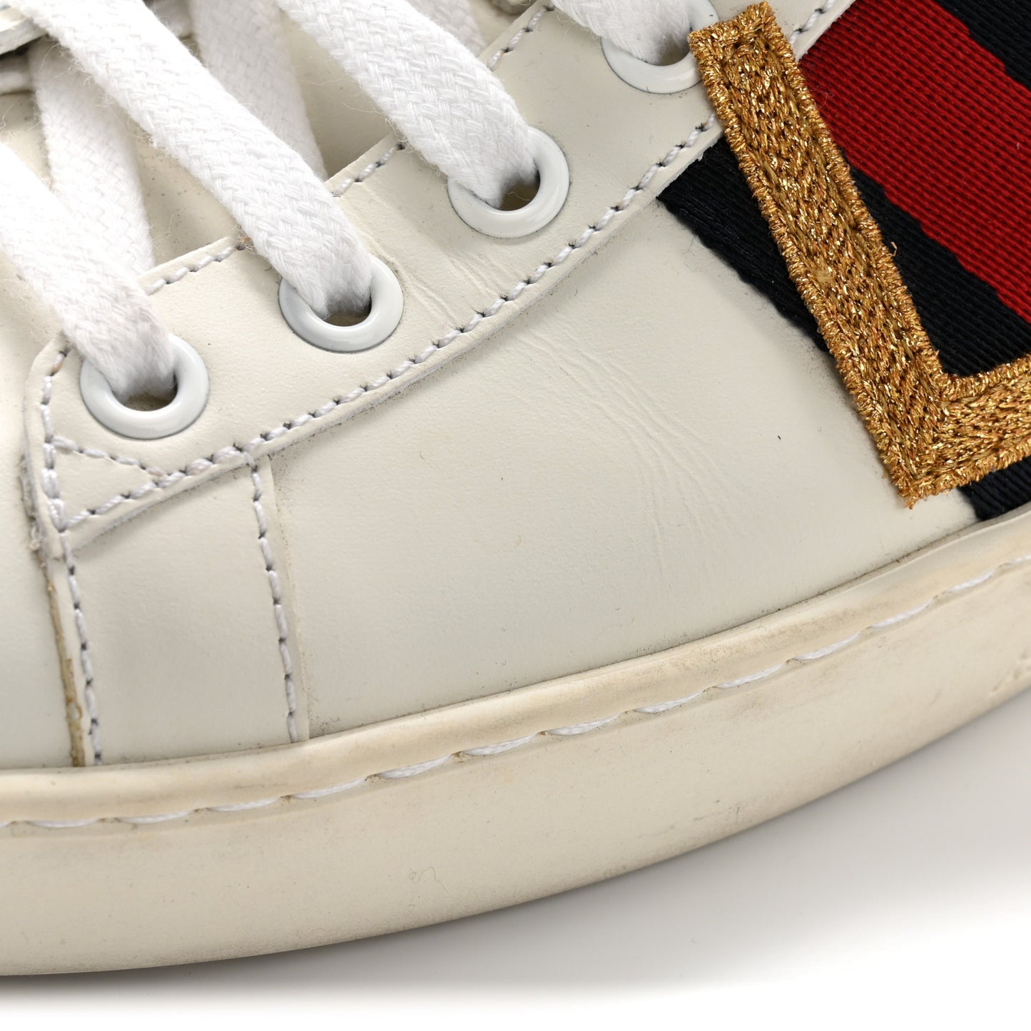 Calfskin Nappa Web LOVED Embroidered Womens Ace Sneakers 38 White Red Flame Notte