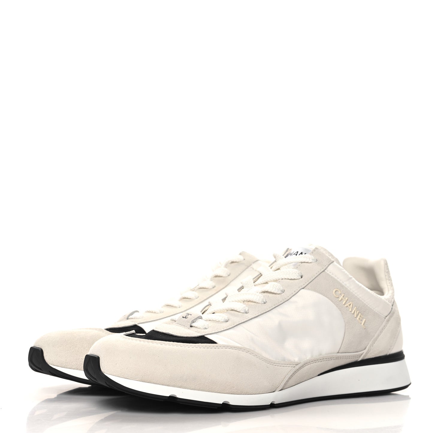 Nylon Suede Kidskin Calfskin Logo Sneaker 45 White Black