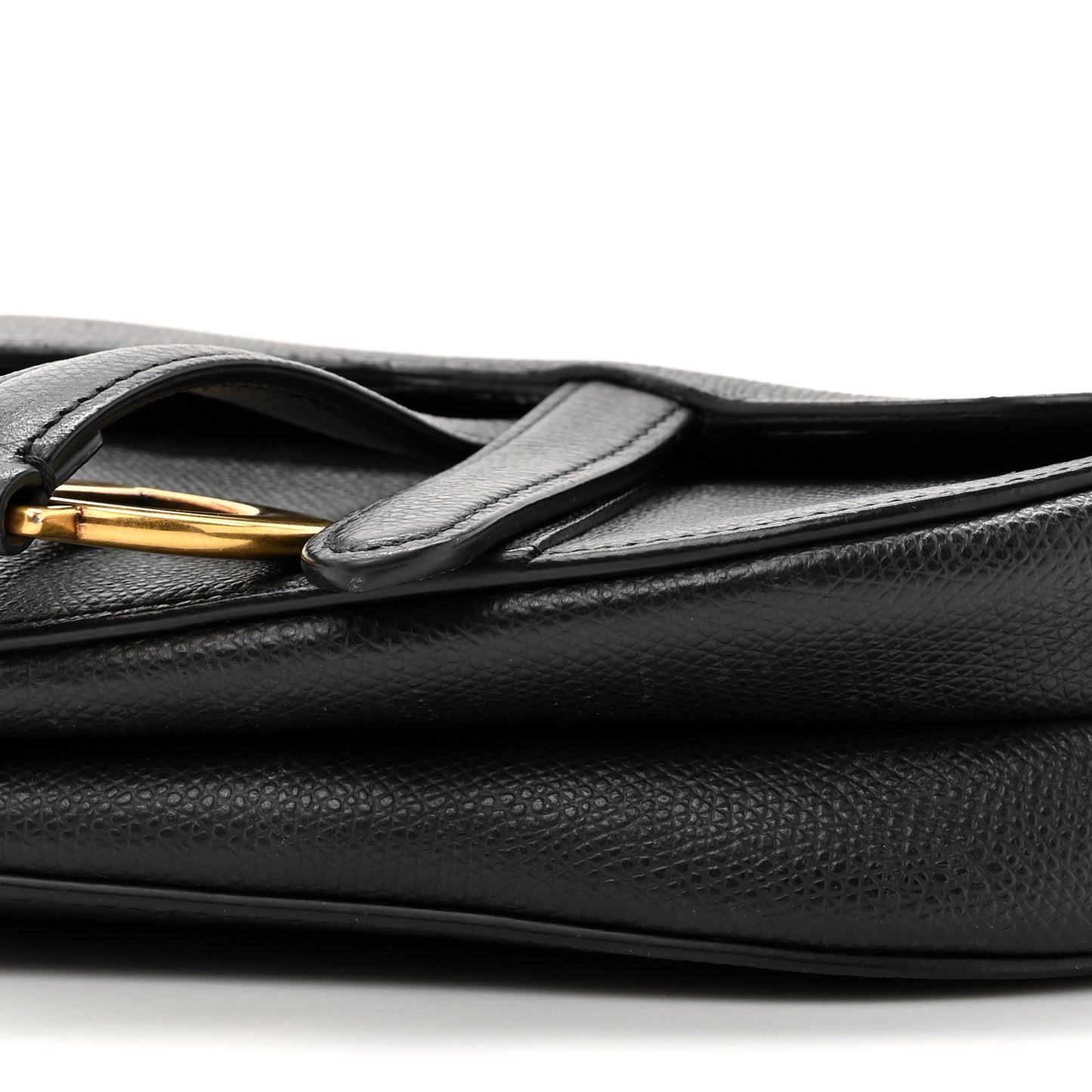 Grained Calfskin Mini Saddle Bag With Strap Black