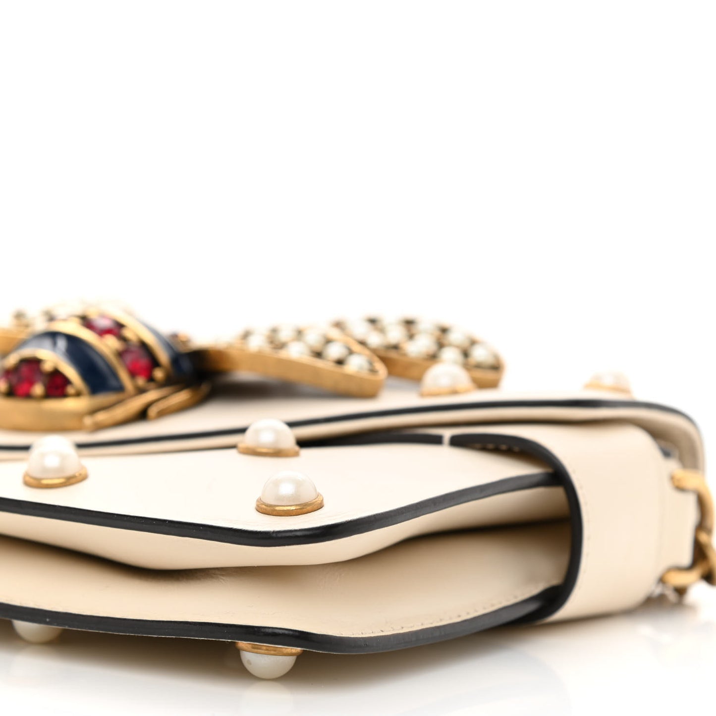 Nappa Pearl Studded Mini Queen Margaret Broadway Shoulder Bag Mystic White
