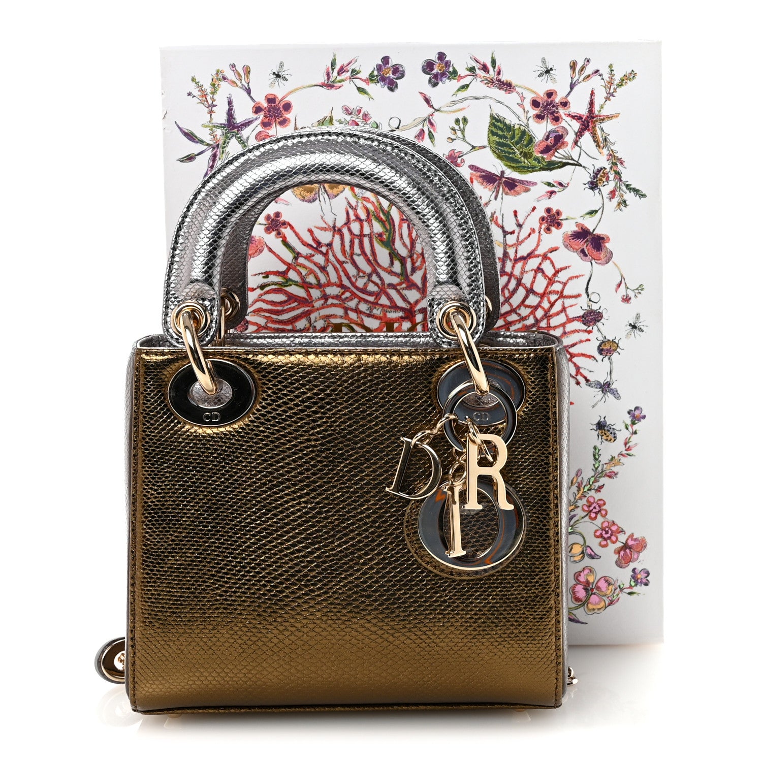 Christian Dior Metallic Karung Mini Lady Dior Gold Multicolor