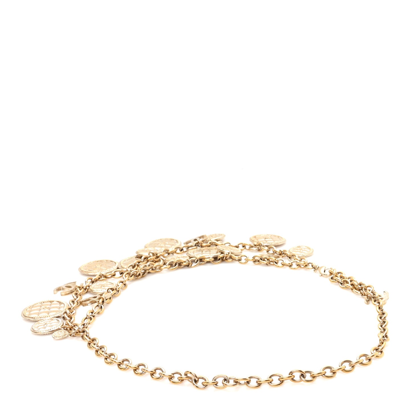 Chain Quilted CC Medallion Multi Chain Belt 75 Gold
