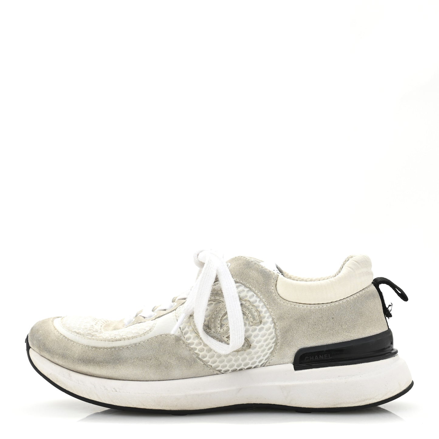 Calfskin Mesh Lycra Suede Womens Logo Sneakers 36.5 White