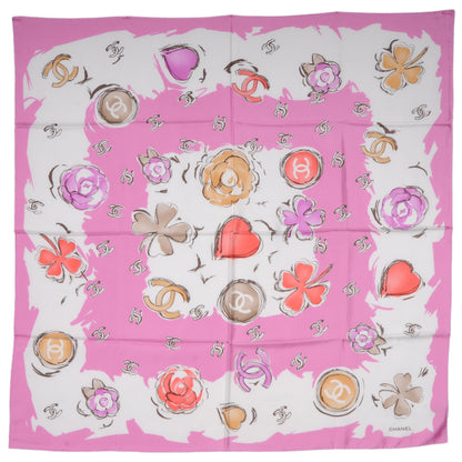Chanel Silk CC Camellia Clover Heart Scarf Pink 2 of 5
