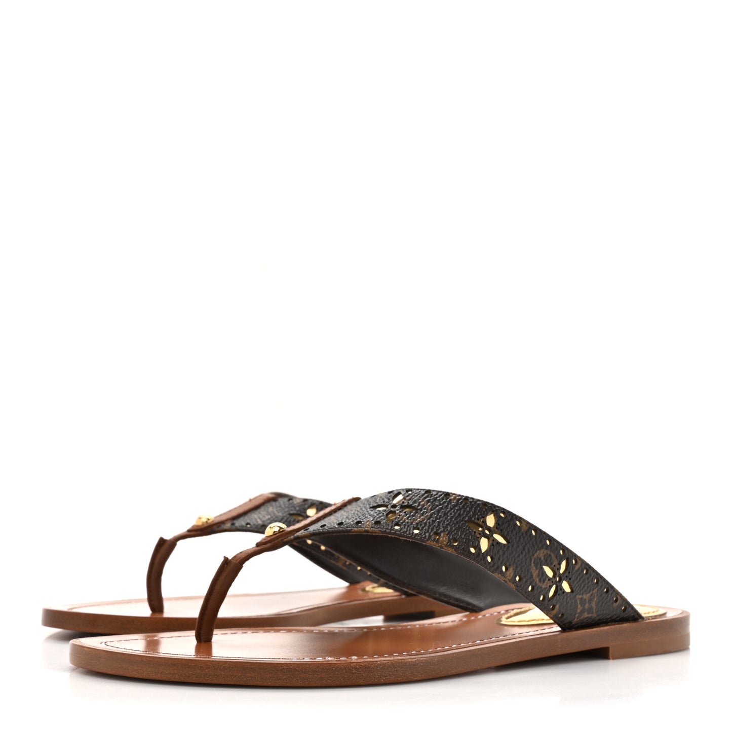 Monogram Sunny Flat Thong Sandals 35.5 Brown