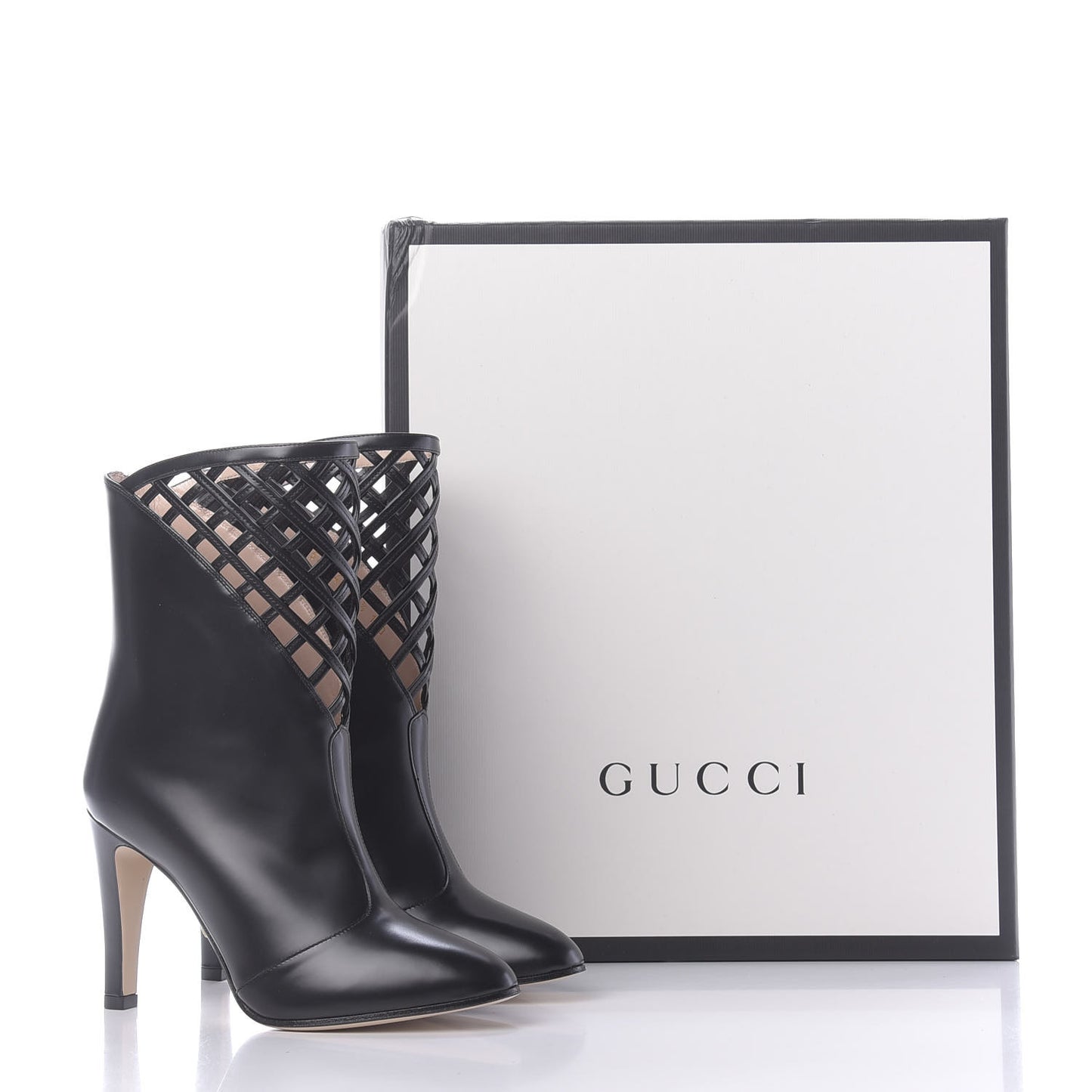 Plume Calfskin Damir Lattice Cutout Boots 35.5 Black