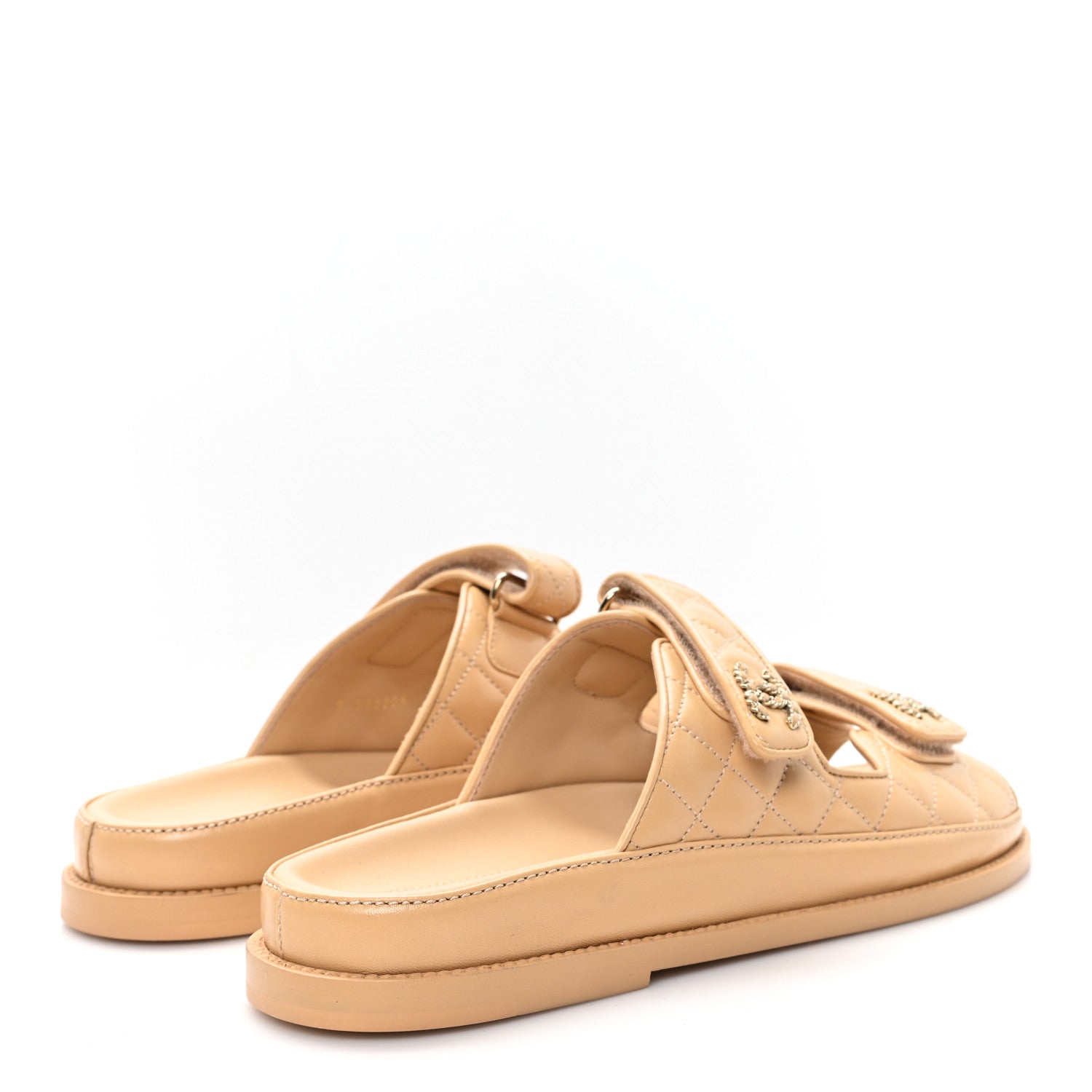 Chanel Lambskin Quilted Velcro Dad Chain CC Slide Sandals 40 Beige 5 of 9