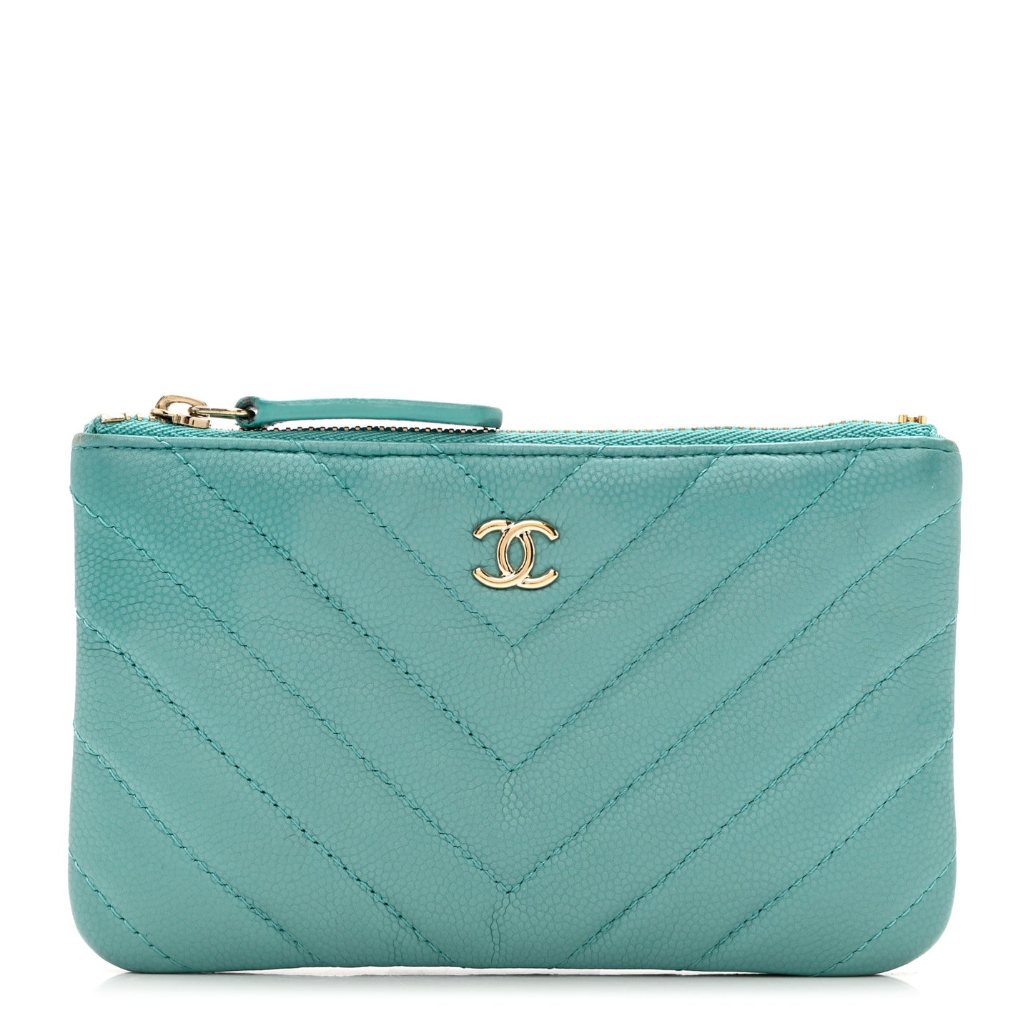 Caviar Chevron Quilted Small Cosmetic Case Light Blue