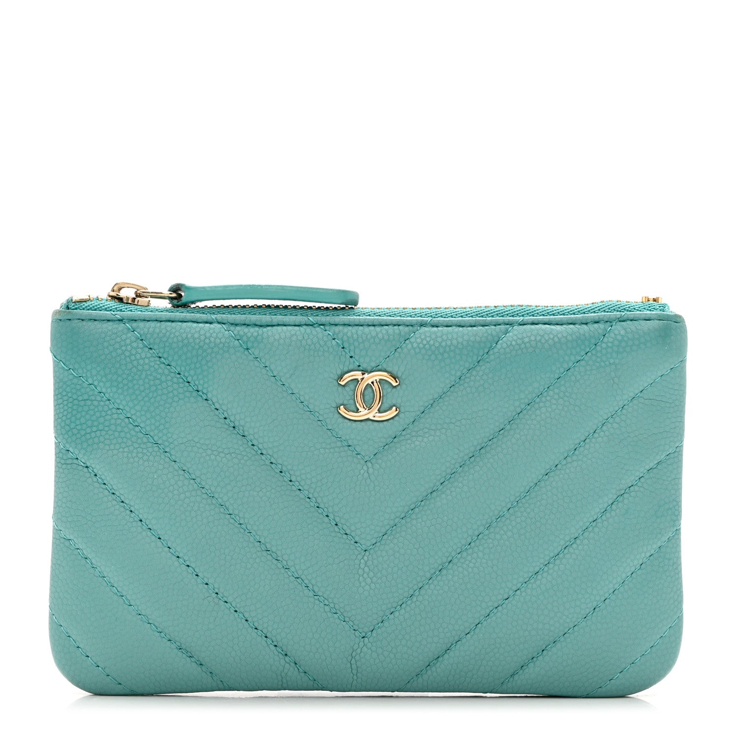 Chanel Caviar Chevron Quilted Small Cosmetic Case Light Blue 1 of 8