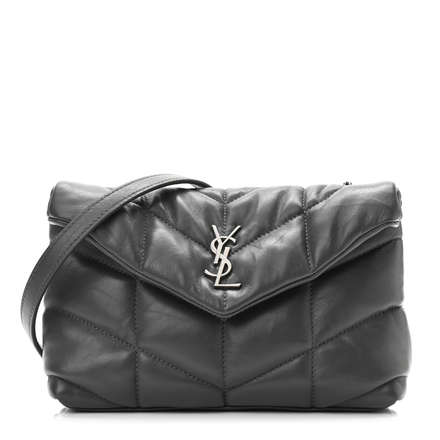 Saint Laurent Lambskin Quilted Toy Loulou Puffer Monogram Chain Satchel Storm 1 of 11