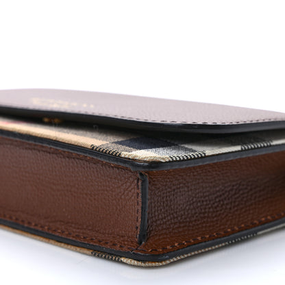 Burberry Grained Calfskin House Check Tartan Mix Hampshire Wallet On Chain Tan 8 of 8