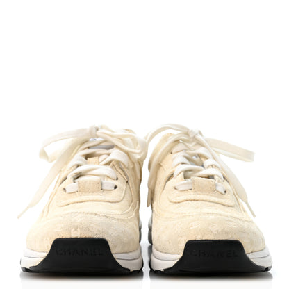 Chanel Nylon Suede Calfskin Printed CC Sneakers 37 White 3 of 9