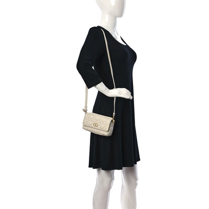 Christian Dior Supple Calfskin Cannage Caro Pouch with Chain Latte 2 of 9