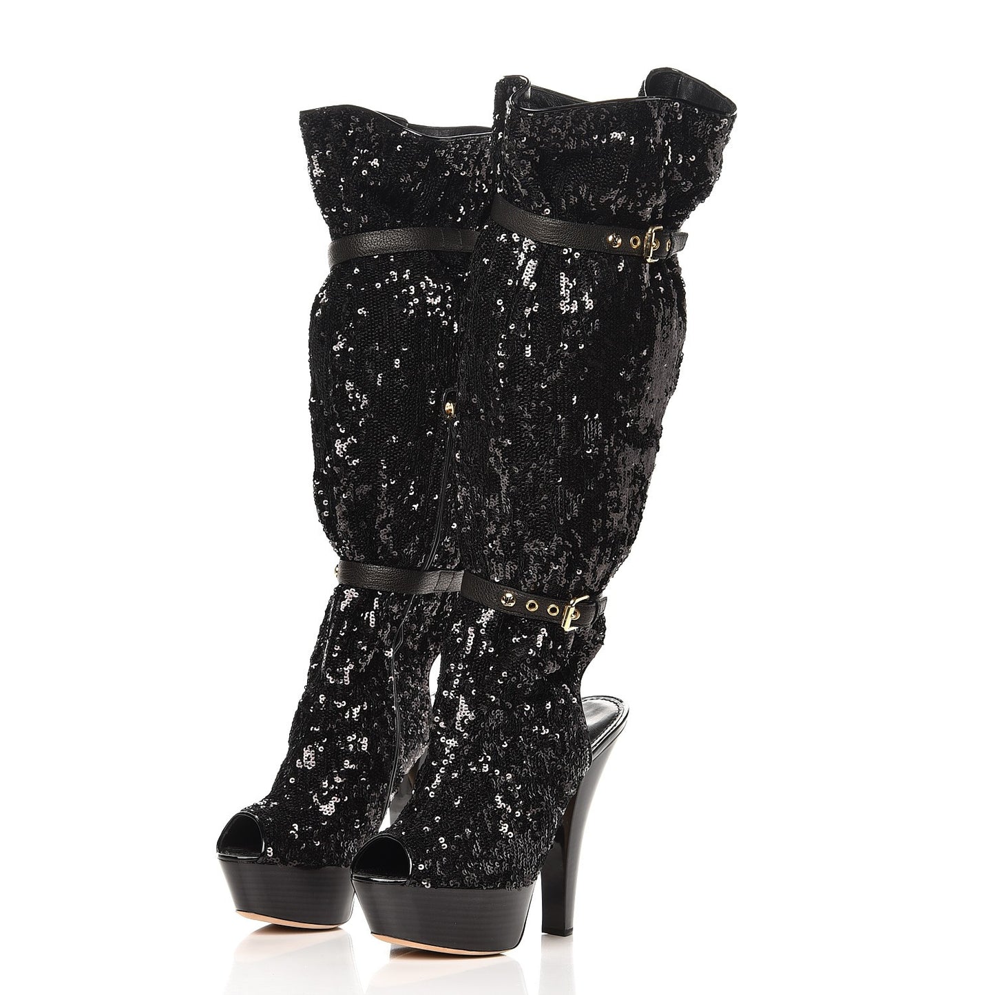 Sequin Peep Toe Tall Boots 38.5 Black