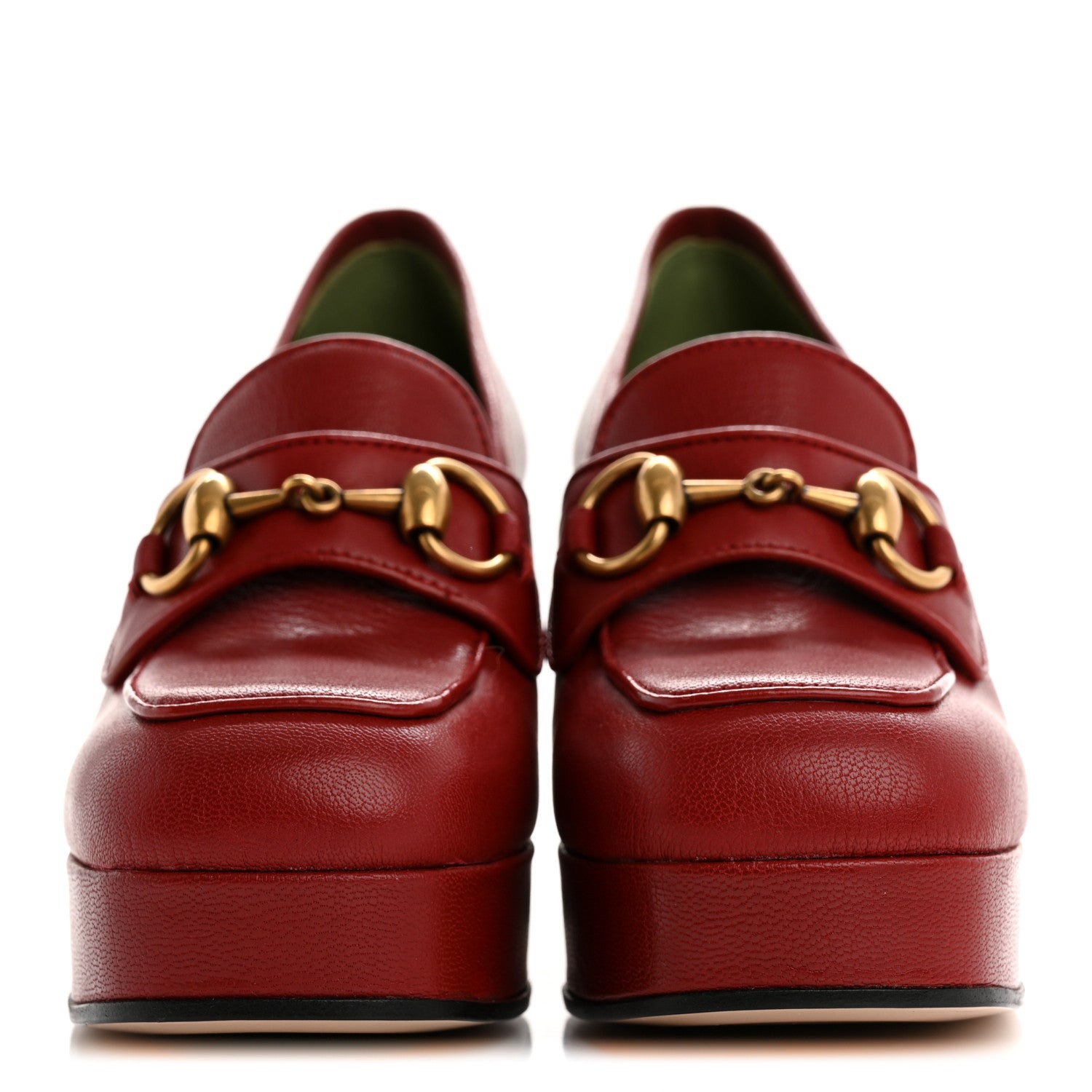 Gucci Goatskin Houdan Mid Heel Platform Loafers 35.5 Hibiscus Red 3 of 10