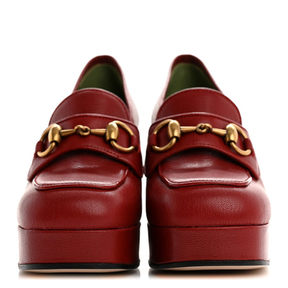Gucci Goatskin Houdan Mid Heel Platform Loafers 35.5 Hibiscus Red 3 of 10