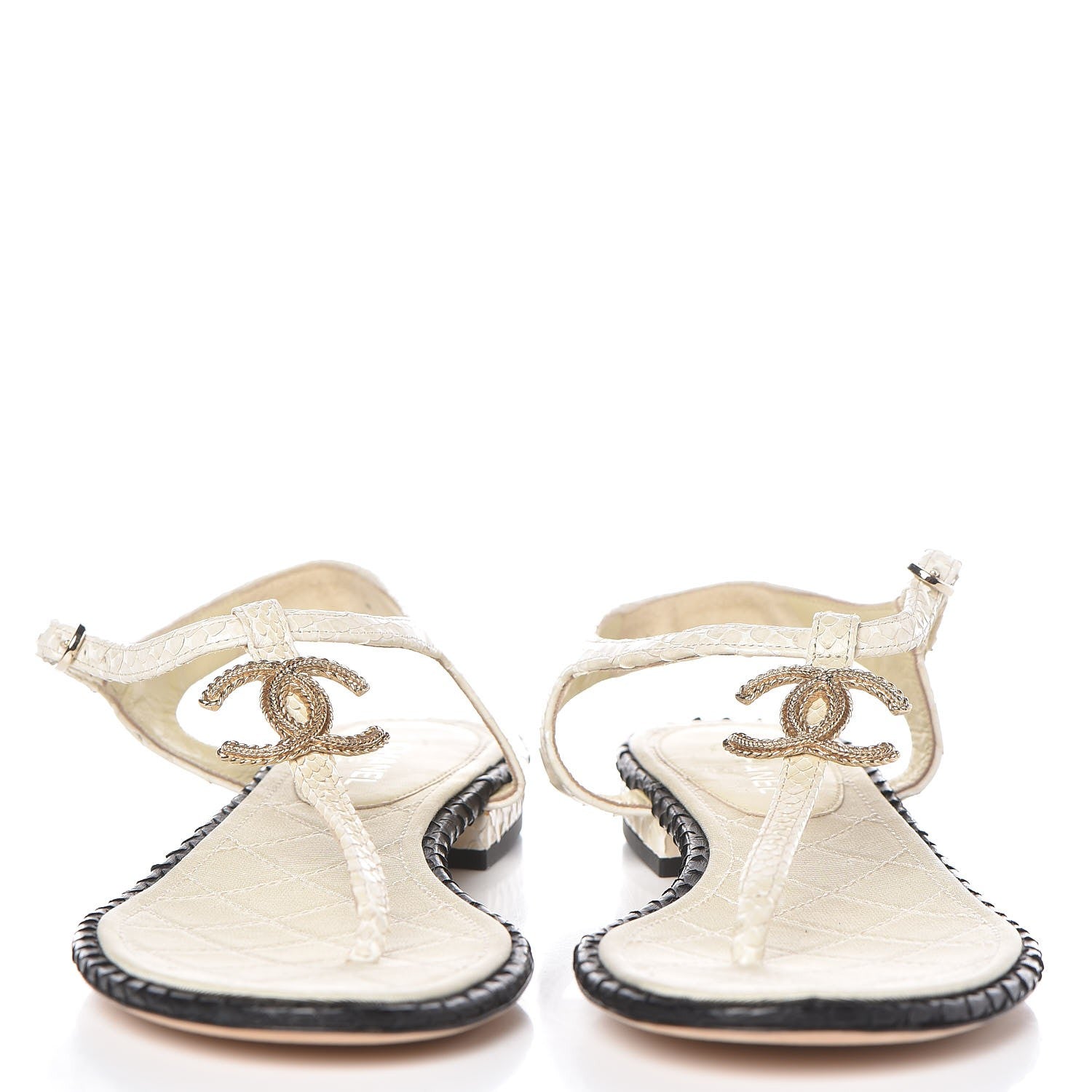 Chanel Python CC Thong Sandals 38 Beige Clair 3 of 13
