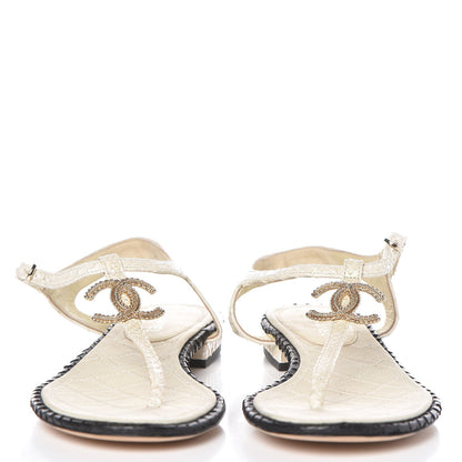 Chanel Python CC Thong Sandals 38 Beige Clair 3 of 13