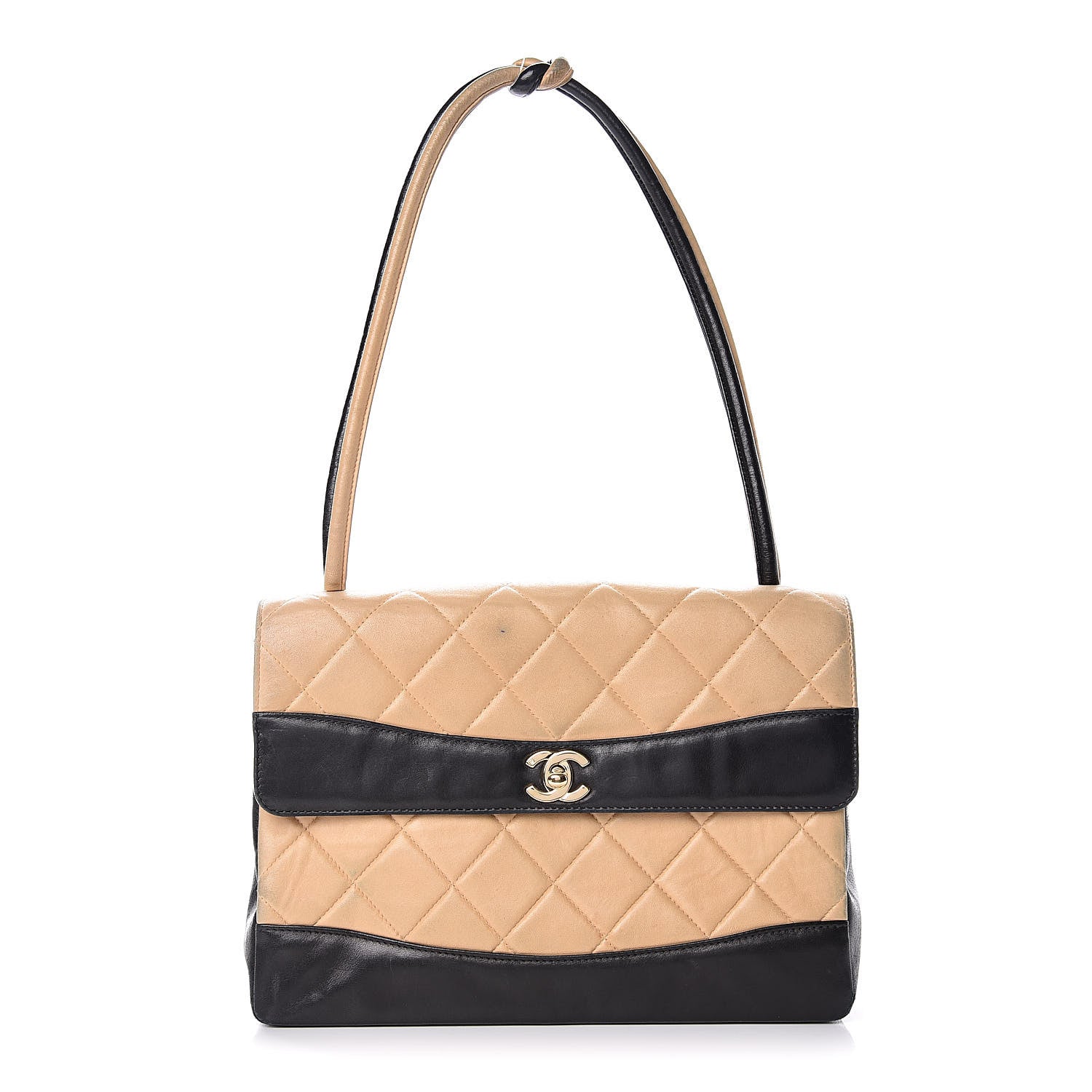 Chanel Lambskin Quilted Medium Single Flap Beige Black 1 of 26