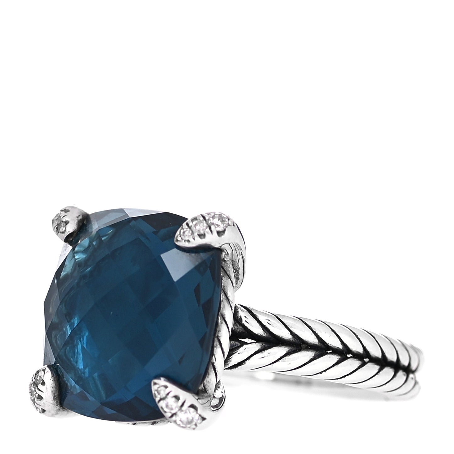 Sterling Silver Diamond Hampton Blue Topaz 14mm Chatelaine Ring 54 7